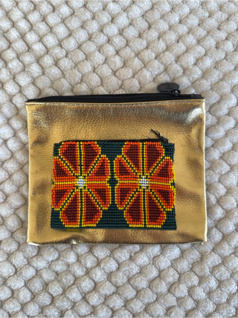 Gold Beaded Floral Zip Pouch - Ipsy Gold/Black Makeup pouch